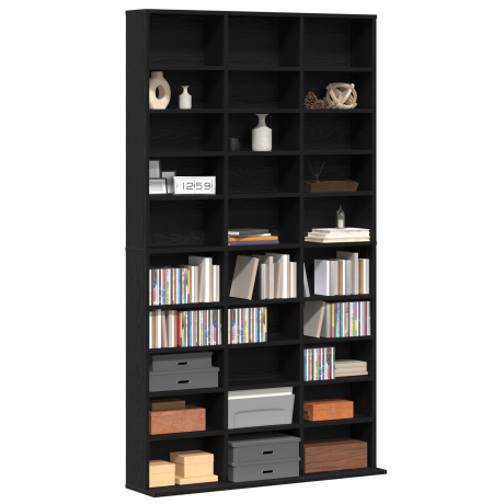 vidaXL CD Kast met plank Zwart Eiken 101 x 23 x 177,5 cm Bewerkt hout afbeelding3 - 1