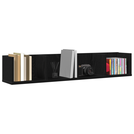 vidaXL Wandplank met plank Zwart Eiken 100 x 18 x 18 cm Bewerkt hout afbeelding3 - 1