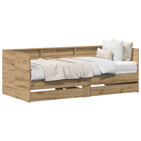 vidaXL Dagbed met hoofdeinde Artisan Eiken 100 x 200 cm Bewerkt hout afbeelding3 - 1