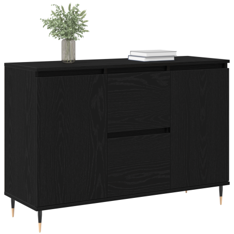 vidaXL Dressoir met lade Zwart Eiken 101,5 x 35 x 70 cm Bewerkt hout afbeelding3 - 1