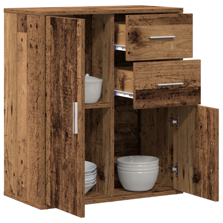 vidaXL Dressoir met lade Oudhout 60 x 31 x 70 cm Bewerkt hout afbeelding3 - 1