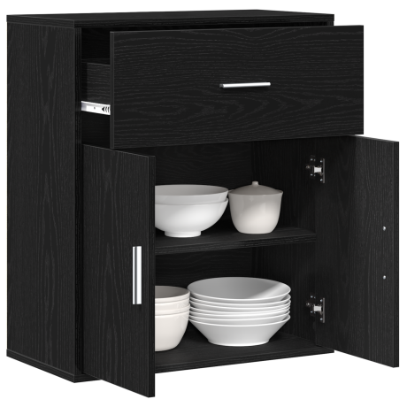 vidaXL Dressoir met lade Zwart Eiken 60 x 31 x 70 cm Bewerkt hout afbeelding3 - 1
