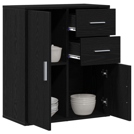 vidaXL Dressoir met lade Zwart Eiken 60 x 31 x 70 cm Bewerkt hout afbeelding3 - 1