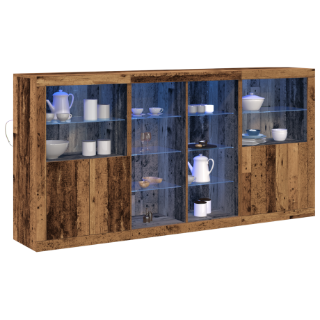 vidaXL LED Sideboard 3 pcs Oudhout 202 x 37 x 100 cm Bewerkt hout afbeelding3 - 1