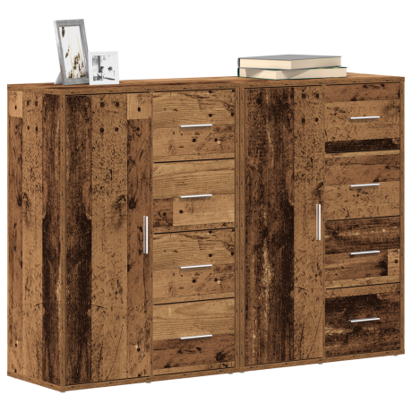vidaXL Dressoir met lade 2 pcs Oudhout 60 x 31 x 84 cm Bewerkt hout afbeelding3 - 1