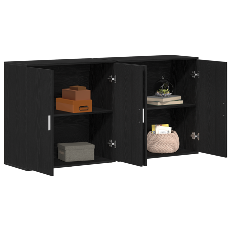 vidaXL Dressoir 2 pcs Zwart Eiken 79 x 38 x 80 cm Bewerkt hout afbeelding3 - 1