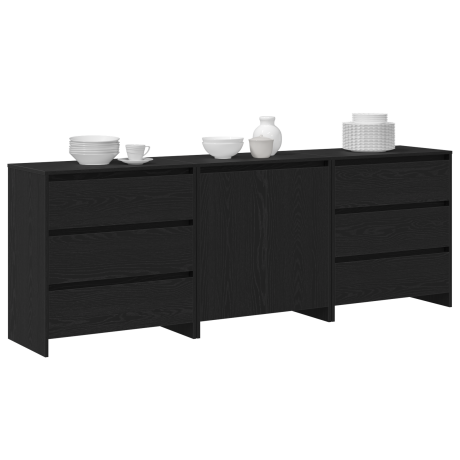 vidaXL Dressoir met lade 3 pcs Zwart 70 x 41 x 75 cm Bewerkt hout afbeelding3 - 1