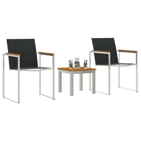 vidaXL Tuin eettafelset 3 pcs Bruin en zwart Massief Acaciahout afbeelding3 - 1