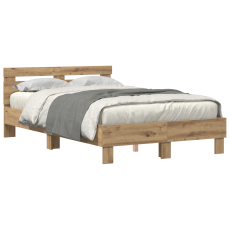 vidaXL Bedframe met LED Artisan Eiken 135 x 190 cm Bewerkt hout afbeelding3 - 1