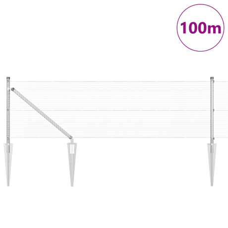 vidaXL Gelaste Draadhek met 13 Spijkerpaalkoppen 0.4x100 m Gegalvaniseerd Staal afbeelding3 - 1