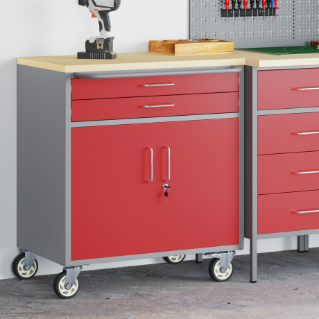 vidaXL Gereedschapskast met wielen en slot 75x45x85 cm staal rood afbeelding3 - 1
