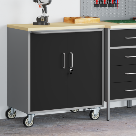 vidaXL Gereedschapskast met wielen en slot 75x45x85 cm staal zwart afbeelding3 - 1