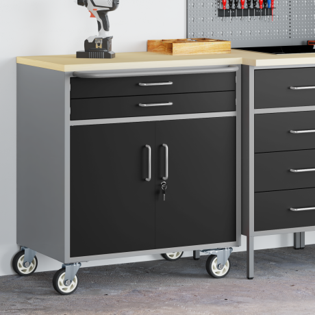 vidaXL Gereedschapskast met wielen en slot 75x45x85 cm staal zwart afbeelding3 - 1