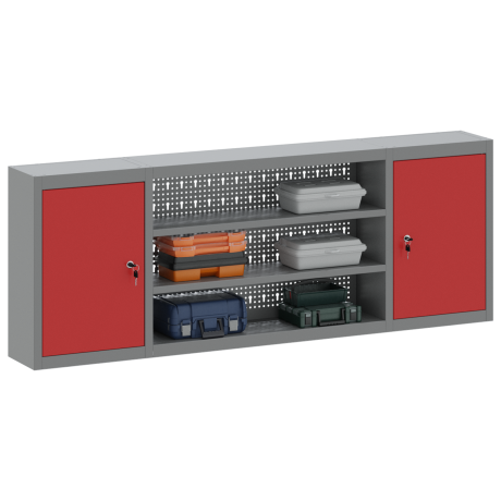 vidaXL Gereedschapskast wandmontage pegboard 150x20x55 cm staal rood afbeelding3 - 1