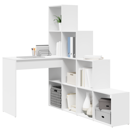 vidaXL Hoekbureau met plank met opslag Wit Standaard Samengesteld hout en MDF afbeelding3 - 1