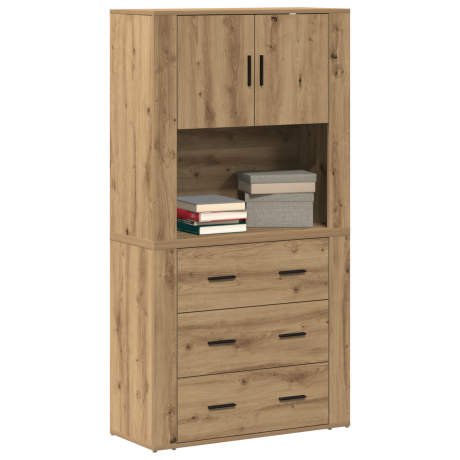 vidaXL Hoge kast met lade Artisan Eiken 80 x 33 x 150 cm Bewerkt hout afbeelding3 - 1