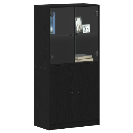 vidaXL Hoge kast Zwart Eiken 68 x 37 x 142 cm afbeelding3 - 1