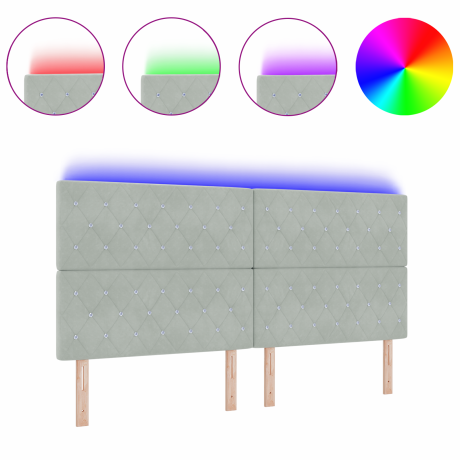 vidaXL LED Hoofdbord met hoofdeinde Lichtgrijs 200 cm Fluweel afbeelding3 - 1