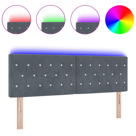 vidaXL LED Hoofdbord met hoofdeinde Donkergrijs 144 cm Fluweel afbeelding3 - 1