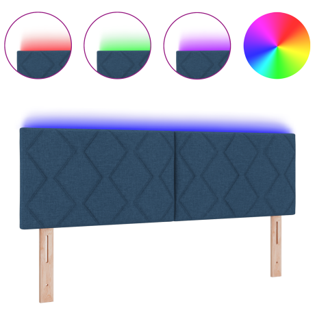 vidaXL Hoofdbord LED met ruitjes 144 cm stof blauw afbeelding3 - 1