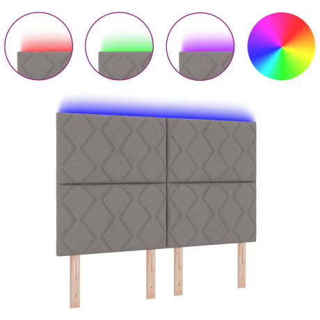 vidaXL Hoofdbord LED met ruitjes 144 cm stof taupe afbeelding3 - 1