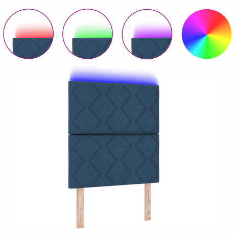 vidaXL Hoofdbord LED met ruitjes 80 cm stof blauw afbeelding3 - 1