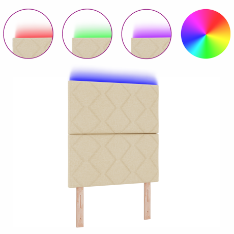 vidaXL Hoofdbord LED met ruitjes 80 cm stof crèmekleurig afbeelding3 - 1
