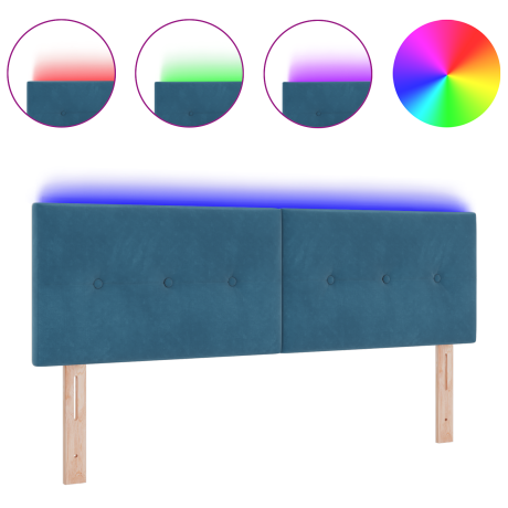 vidaXL Hoofdbord met LED en knopen 72 cm fluweel donkerblauw afbeelding3 - 1