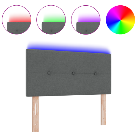 vidaXL LED Hoofdbord met LED-stripverlichting Donkergrijs 90 cm Stof afbeelding3 - 1
