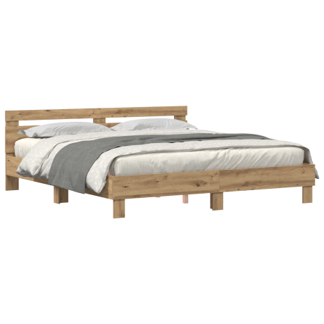 vidaXL Houten Bedframe Ambachtelijk Eiken Massief Eikenhout 200 x 200 cm afbeelding3 - 1