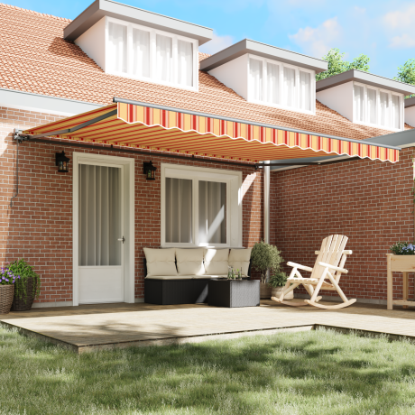 vidaXL Inklapbaar Zonnescherm Geel en Oranje 450x300 cm Stof en Metaal afbeelding3 - 1