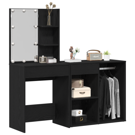 vidaXL Kaptafel met LED & Kast Zwart Eiken Bewerkt Hout afbeelding3 - 1