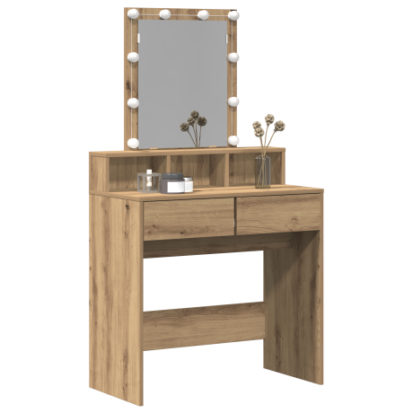 vidaXL Kaptafel met spiegel en LED's bewerkt hout artisanaal eiken afbeelding3 - 1