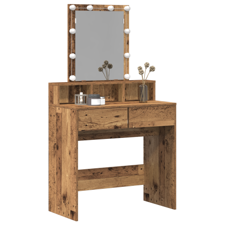 vidaXL Kaptafel met spiegel en LED's bewerkt hout oud houtkleurig afbeelding3 - 1
