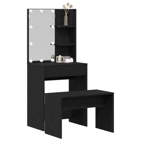 vidaXL Kaptafel Set met LED Zwart Eiken Samengesteld Hout afbeelding3 - 1