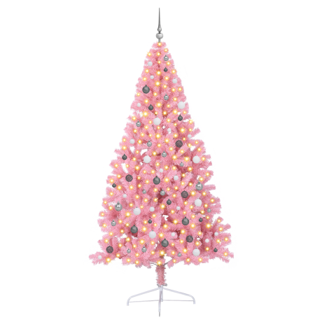 vidaXL Kerstboom met decoratieve touwlichten Roze 240 cm PVC afbeelding3 - 1