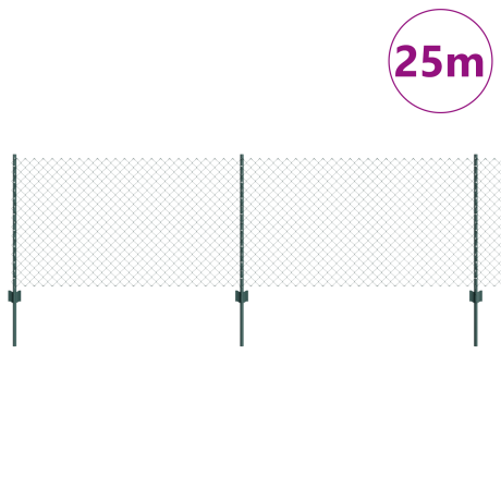 vidaXL Kettinglinkomheining met 22 U-palen Groen 0.8x25 m Staal afbeelding3 - 1