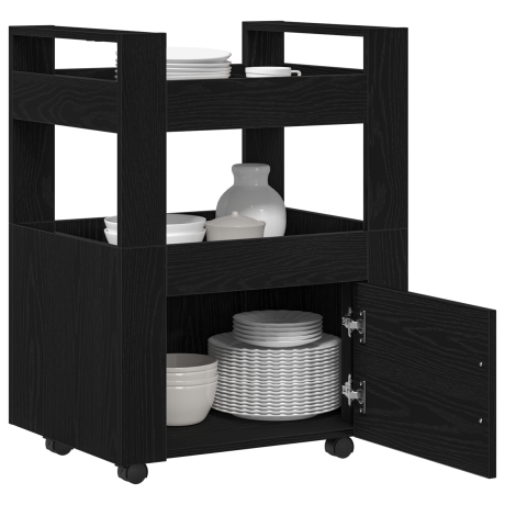 vidaXL Keukentrolley 60x45x80 cm bewerkt hout zwart eikenkleurig afbeelding3 - 1