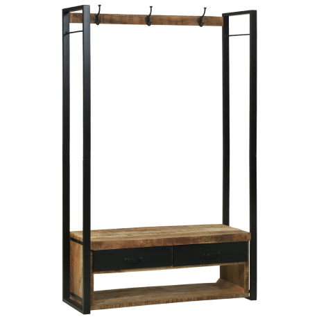 vidaXL Kledingrek met Haken en Planken 110x40x185 cm Massief Ruw Hout Mango afbeelding3 - 1