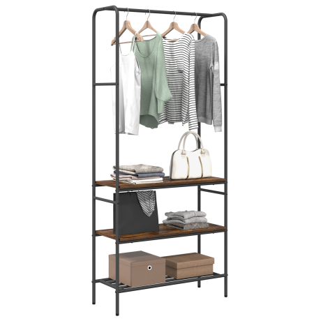 vidaXL Kledingrek met planken Gerookt eiken 77 x 30 x 171 cm afbeelding3 - 1