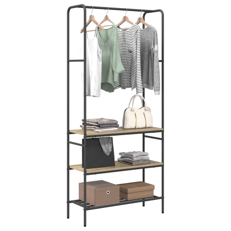 vidaXL Kledingrek met planken Sonoma eiken 77 x 30 x 171 cm afbeelding3 - 1