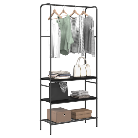 vidaXL Kledingrek met planken Zwart eiken 77 x 30 x 171 cm afbeelding3 - 1