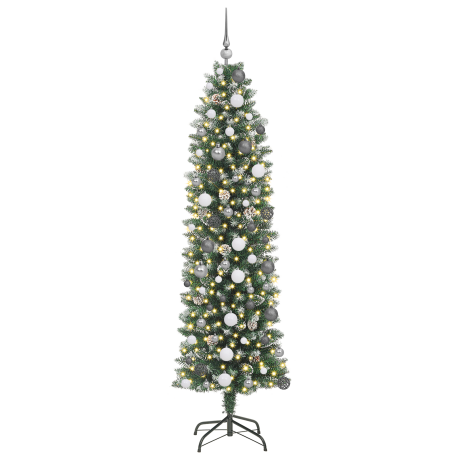 vidaXL Kunstmatige slanke kerstboom Groen 210 cm PVC en Plastic en PVC afbeelding3 - 1