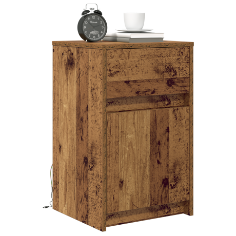 vidaXL LED Bedside Kast met lade Oud hout 38 x 34 x 61 cm Bewerkt hout afbeelding3 - 1