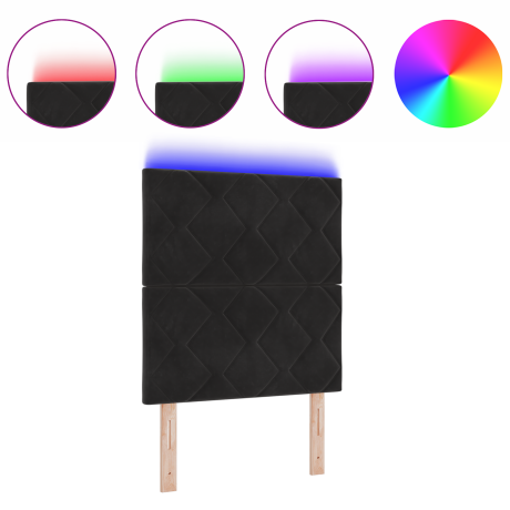 vidaXL LED Hoofdbord Diamond Blocks Zwart 80 cm van Fluweel afbeelding3 - 1