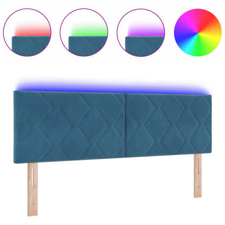 vidaXL LED Hoofdbord met Diamant Blokken in Donkerblauw 144 cm van Fluweel afbeelding3 - 1