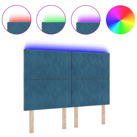 vidaXL LED Hoofdbord met Diamantblokken Ontwerp Donkerblauw 144 cm Velours afbeelding3 - 1