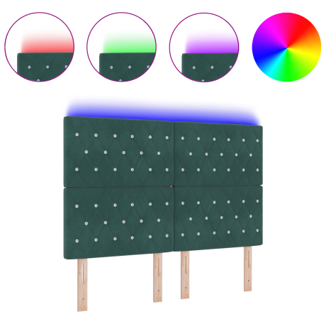 vidaXL LED Hoofdbord met LED -striplichten Donkergroen 144 cm Fluweel afbeelding3 - 1