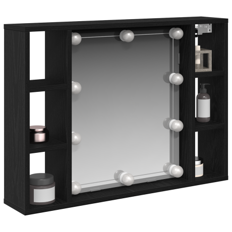 vidaXL LED Spiegelkast - Zwart Eiken - 76x15x55 cm - Gemaakt van Geëngenieerd Hout afbeelding3 - 1