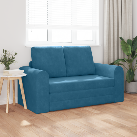 vidaXL ligbed 2-in-1 Blauw 148x71x83 cm Fluwelen afbeelding3 - 1